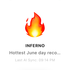 INFERNO, fire emoji, for the hottest June day