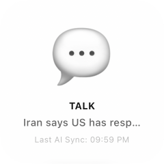 TALK, speech bubble emoji, for a headline about Iran and the US